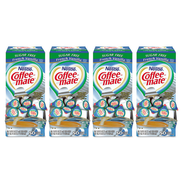 Liquid Coffee Creamer, Sugar Free French Vanilla, 0.38 oz Mini Cups, 50/Box, 4 Boxes/Carton, 200 Total/Carton