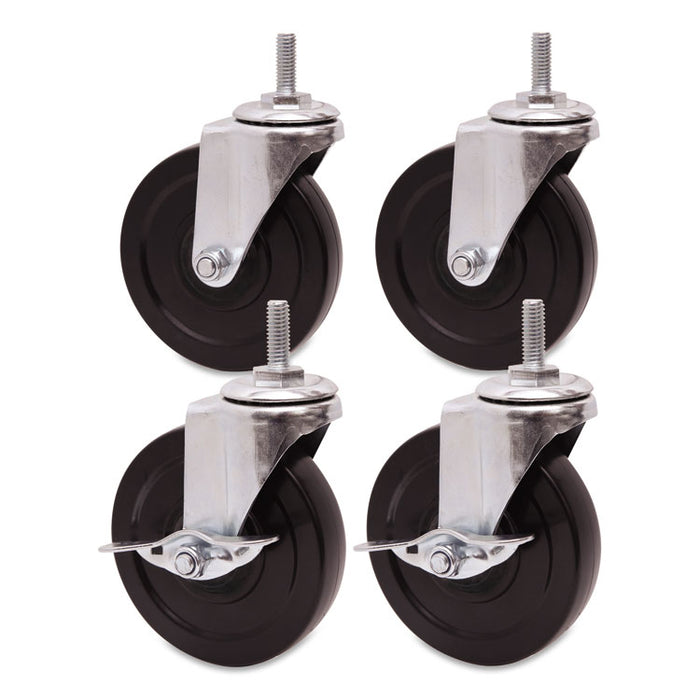 Optional Casters for Wire Shelving, Grip Ring Type K Stem, 4" Wheel, Gray/Black, 4/Set (2 Locking)