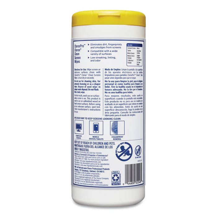 CloroxPro Clean Screen Bleach-Free Wipes, 7 1/2 x 7, 32/Canister, 6 Canisters/CT