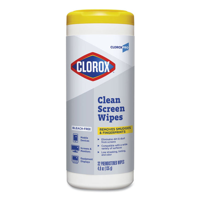 CloroxPro Clean Screen Bleach-Free Wipes, 7 1/2 x 7, 32/Canister, 6 Canisters/CT
