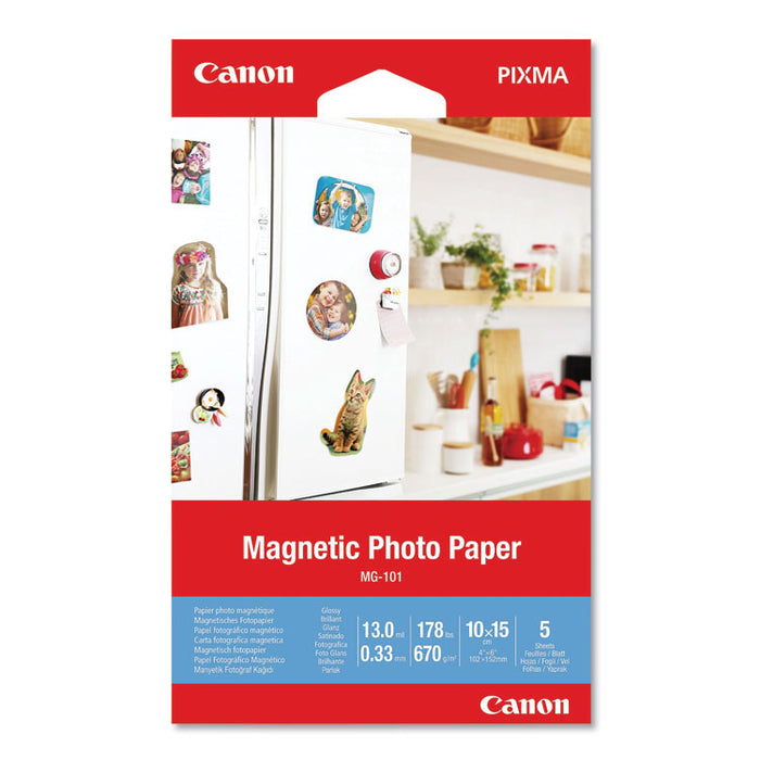 Glossy Magnetic Photo Paper, 13 mil, 4 x 6, White, 5 Sheets/Pack