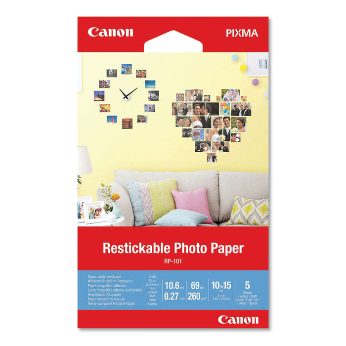 Matte Restickable Photo Paper, 10.6 mil, 4 x 6, White, 5 Sheets/Pack