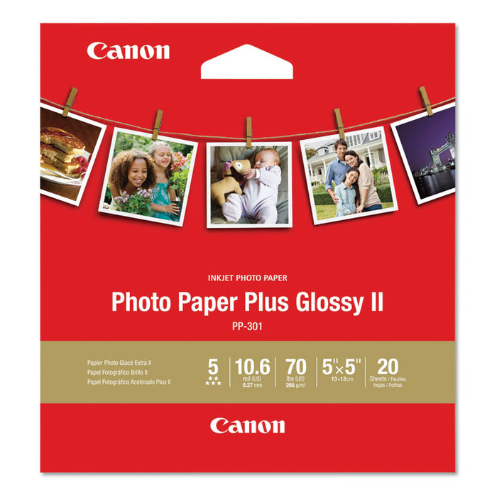 Photo Paper Plus Glossy II, 10.6 mil, 5 x 5, White, 20 Sheets/Pack
