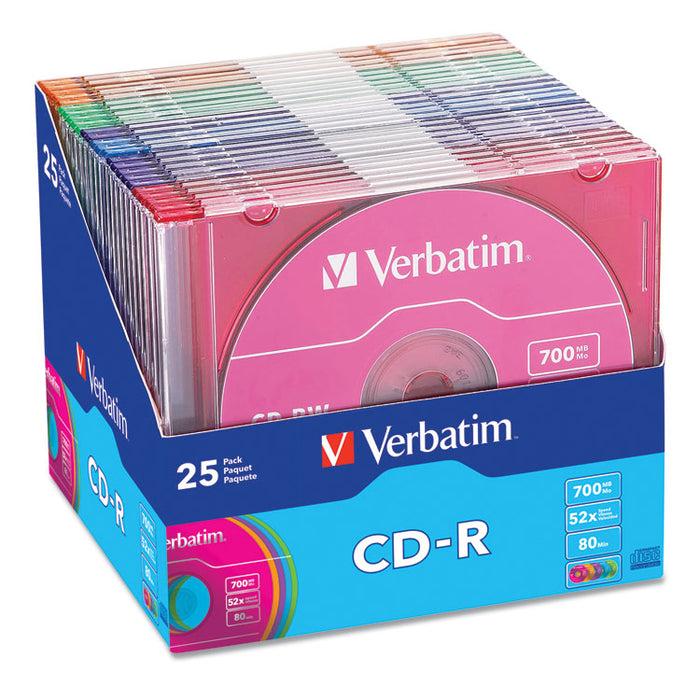 CD-R Recordable Disc, 700 MB/80 min, 52x, Slim Jewel Case, Assorted, 25/Pack