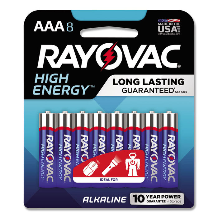 High Energy Premium Alkaline AAA Batteries, 8/Pack