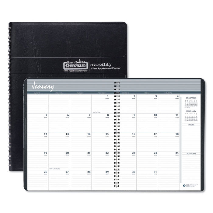 Recycled Two Year Monthly Planner with Expense Logs, 8.75 x 6.88, Black Cover, 24-Month (Jan to Dec): 2023 to 2024