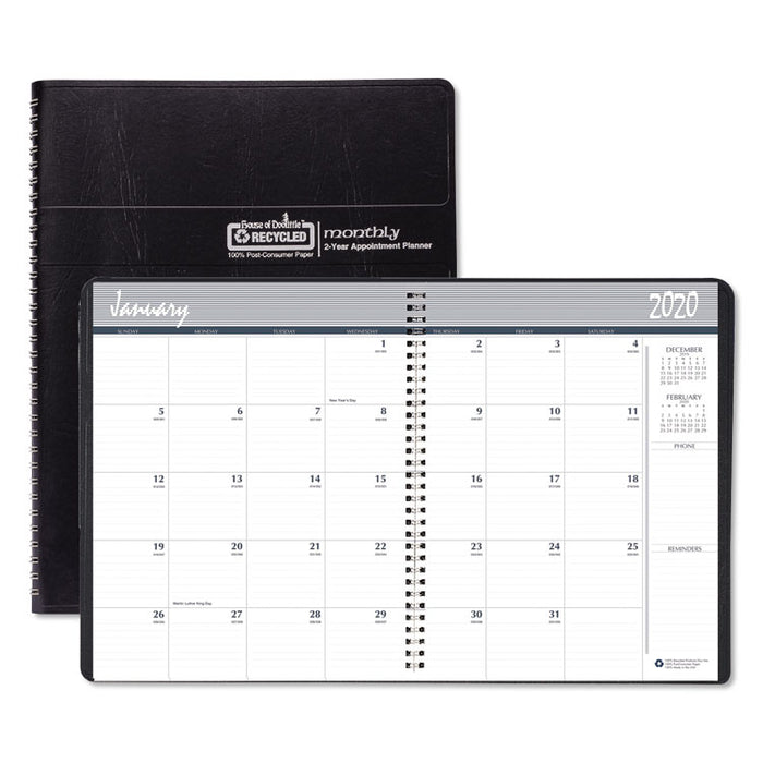 Recycled 24-Month Ruled Monthly Planner, 11 x 8 1/2, Black, 2020-2021