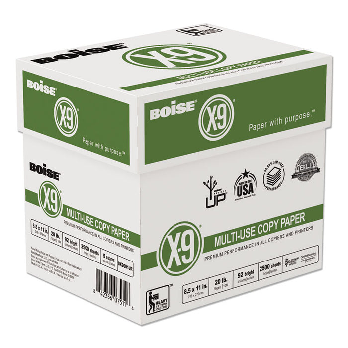 X-9 Multi-Use Copy Paper, 92 Bright, 20lb, 8.5 x 11, White, 500 Sheets/Ream, 5 Reams/Carton
