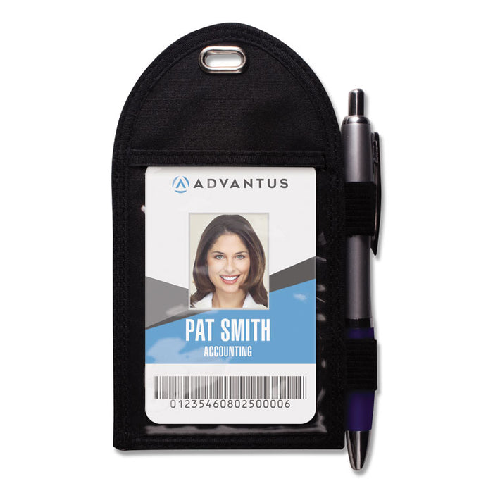Badge Holder with Pen Loop, Vertical, Black 3.25" x 6" Holder, 2.75" x 3.5" Insert, 12/Box