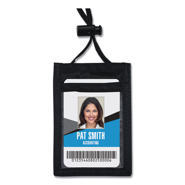 ID Badge Holder w/Convention Neck Pouch, Vertical, 2 3/4 x 3 1/2, Black, 12/Pack