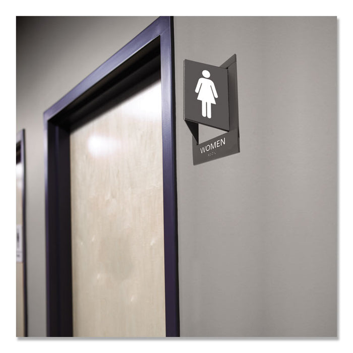 Pop-Out ADA Sign, Women, Tactile Symbol/Braille, Plastic, 6 x 9, Gray/White