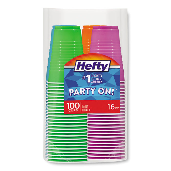 Easy Grip Disposable Plastic Party Cups, 16 oz, Assorted Colors, 100/Pack