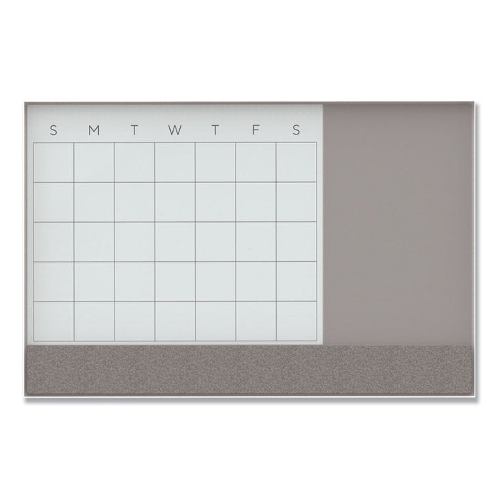 3N1 Magnetic Glass Dry Erase Combo Board, 48 x 36, Month View, White Surface and Frame