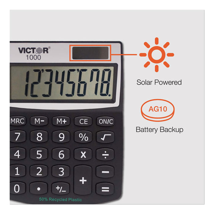1000 Minidesk Calculator, Solar/Battery, 8-Digit LCD