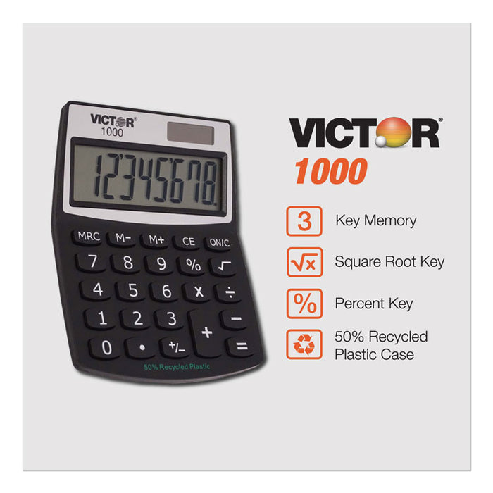 1000 Minidesk Calculator, Solar/Battery, 8-Digit LCD