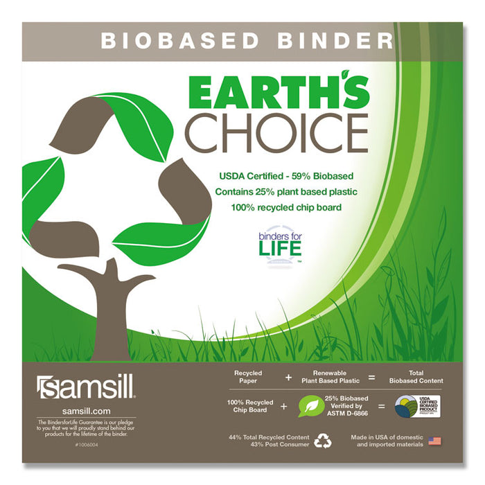 Earth's Choice Biobased D-Ring View Binder, 3 Rings, 2" Capacity, 11 x 8.5, White