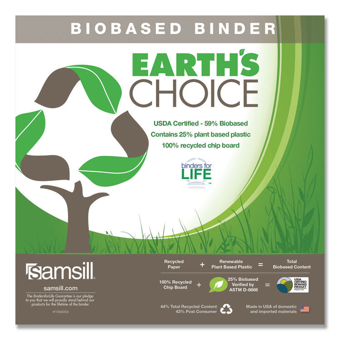 Earth's Choice Biobased Round Ring Reference Binder, 3 Rings, 5" Capacity, 11 x 8.5, Black