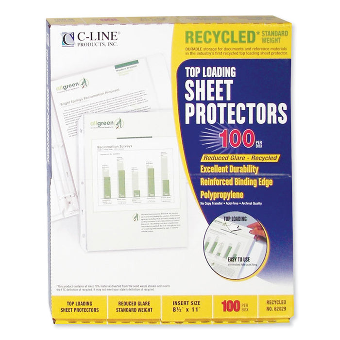 Recycled Polypropylene Sheet Protectors, Reduced Glare, 2", 11 x 8 1/2, 100/BX