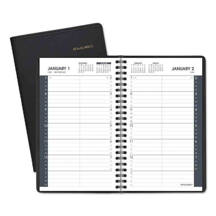 Daily Appointment Book with 15-Minute Appointments, One Day/Page: Mon to Sun, 8 x 5, Black Cover, 12-Month (Jan to Dec): 2023
