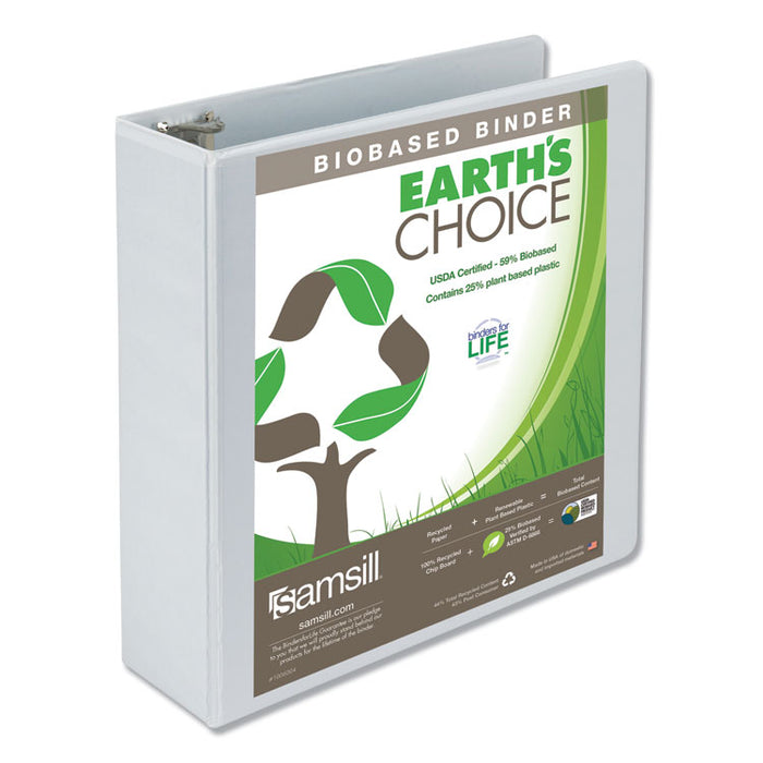 Earth's Choice Biobased Round Ring View Binder, 3 Rings, 3" Capacity, 11 x 8.5, White
