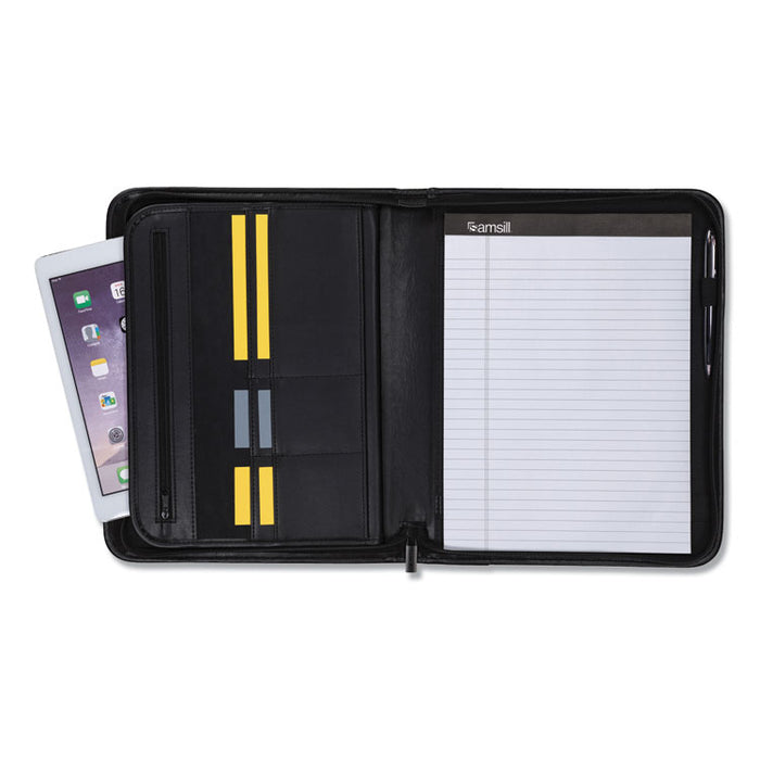 Professional Zippered Pad Holder, Pockets/Slots, Writing Pad, Black
