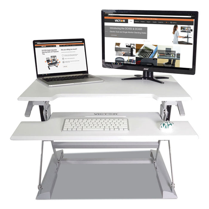 High Rise Height Adjustable Standing Desk with Keyboard Tray, 31w x 31.25d x 21h, White/Gray