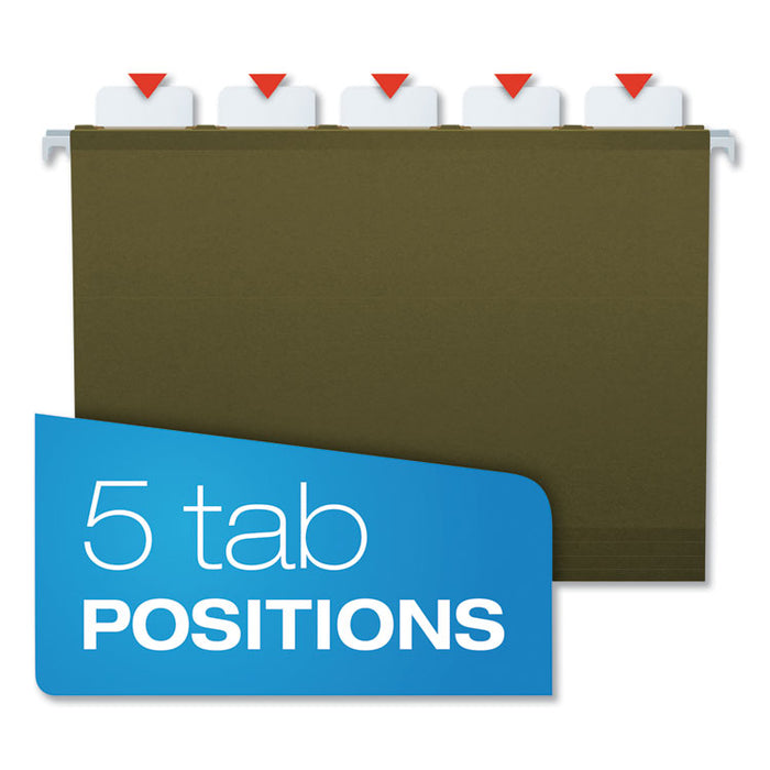 Ready-Tab Reinforced Hanging File Folders, Letter Size, 1/3-Cut Tabs, Standard Green, 25/Box