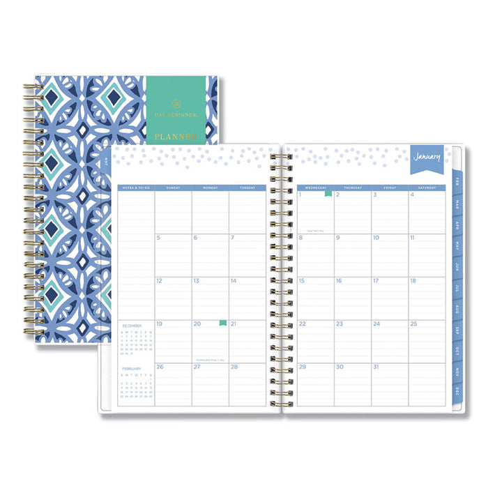 Day Designer Tile Weekly/Monthly Planner, Tile Artwork, 8 x 5, Blue/White Cover, 12-Month (Jan to Dec): 2023