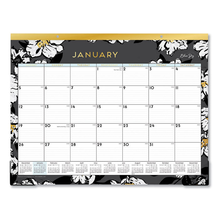 Baccara Dark Desk Pad, Baccara Dark Floral Artwork, 22 x 17, White/Black Sheets, Black Binding, Clear Corners, 2023
