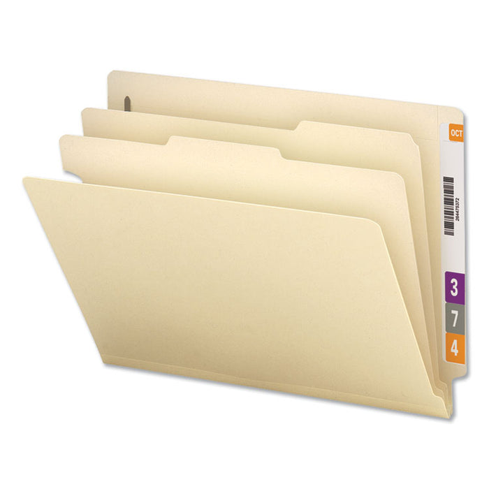 Six-Section Manila End Tab Classification Folders, 2 Dividers, Letter Size, Manila, 10/Box