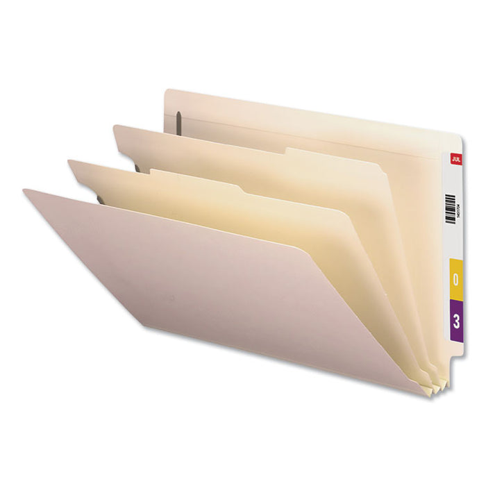 Six-Section Manila End Tab Classification Folders, 2 Dividers, Legal Size, Manila, 10/Box