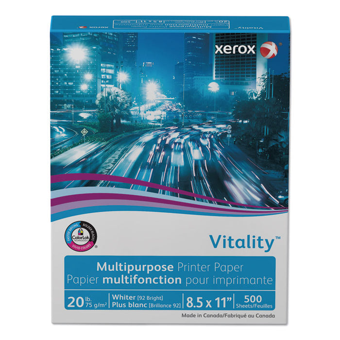 Vitality Multipurpose Print Paper, 92 Bright, 20 lb Bond Weight, 8.5 x 11, White, 500/Ream, 10 Reams/Ct, 40 Cartons/Pallet