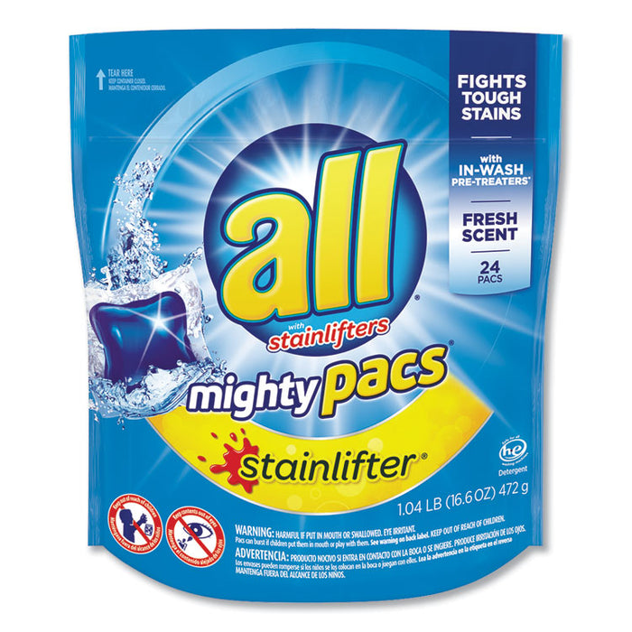 Mighty Pacs Laundry Detergent, Stainlifter, Fresh Scent, 24/Pack, 6 Packs/Carton