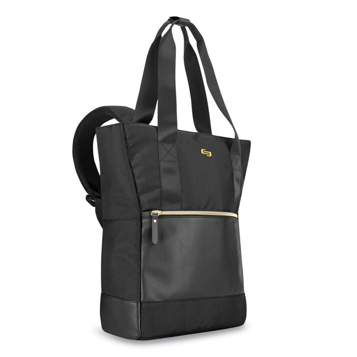 Parker Hybrid Tote/Backpack, Fits Devices Up to 15.6", Polyester, 3.75 x 16.5 x 16.5, Black/Gold