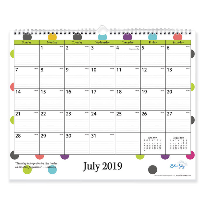 Teacher Dots Academic Year Wall Calendar, 15 x 12, Asst Color Dots, 2020-2021