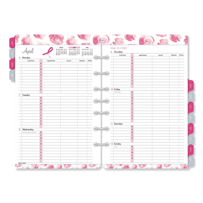 Pink Ribbon Two-Page-per-Week Organizer Refill, 8 1/2 x 5 1/2, 2020