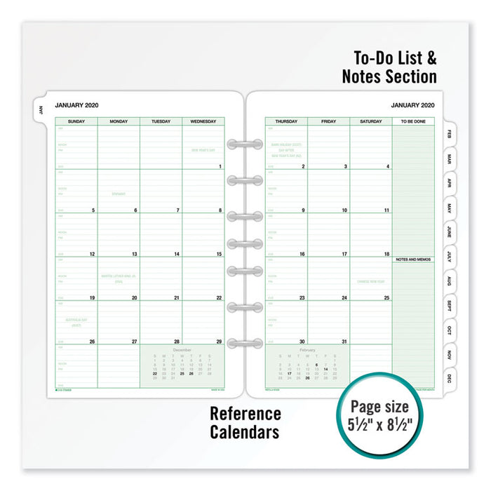 Monthly Classic Refill, 8 1/2 x 5 1/2, White/Green, 2020