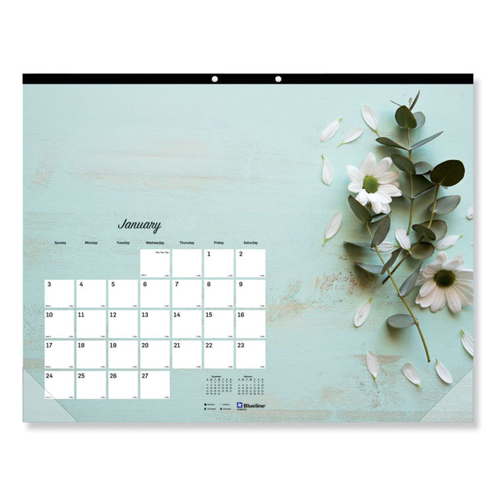 Romantic Monthly Desk Pad Calendar, 17 3/4 x 10 7/8, Blossoms, 2020
