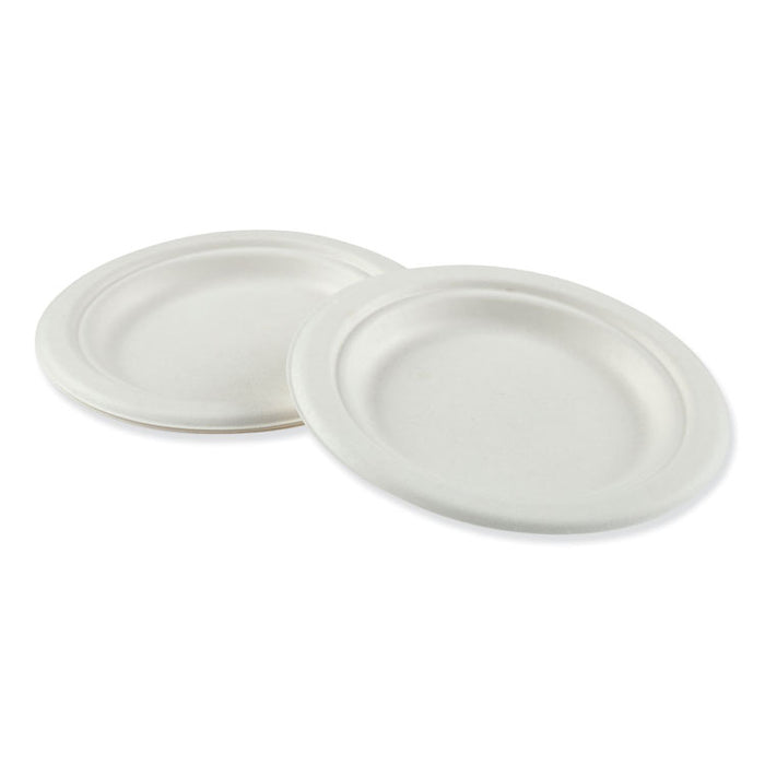 Bagasse Dinnerware, Plate, 6" dia, White, 1,000/Carton