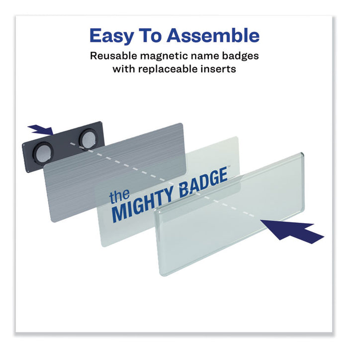 The Mighty Badge Name Badge Holders, Horizontal, 3 x 1, Silver, 2/Pack