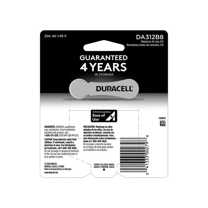 Hearing Aid Battery, #312, 8/Pack