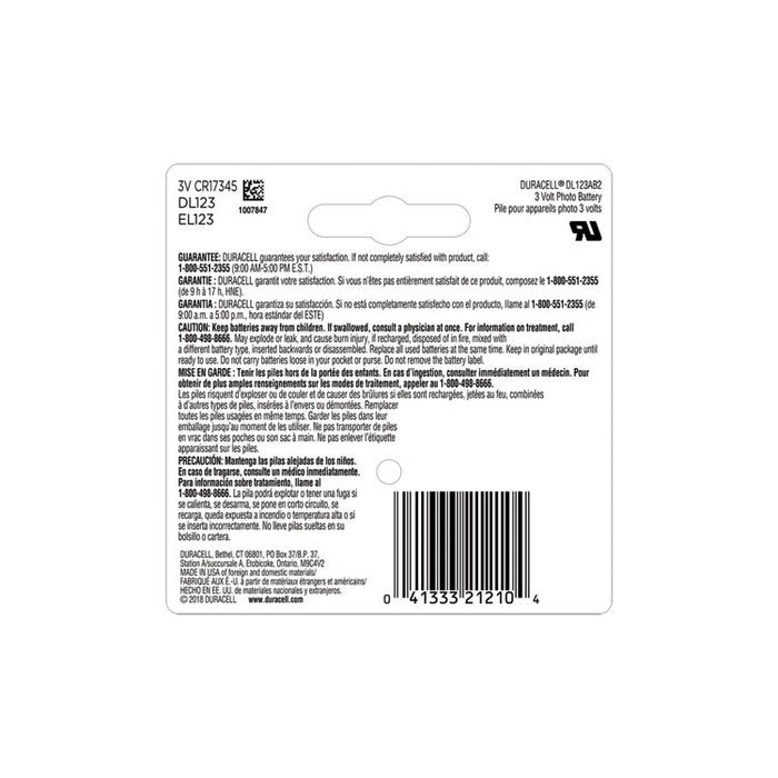 Specialty High-Power Lithium Battery, 123, 3V, 2/PK