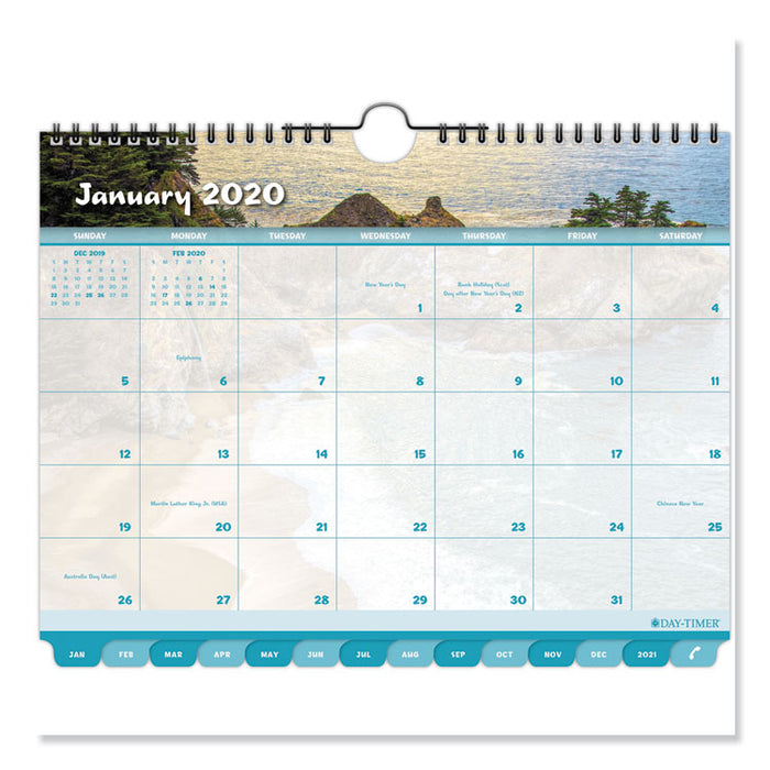 Coastlines Tabbed 12-Month Wirebound Wall Calendar, 11 x 8 1/2, 2019