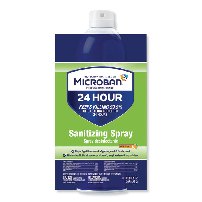 24-Hour Disinfectant Sanitizing Spray, Citrus, 15 oz, 6/Carton