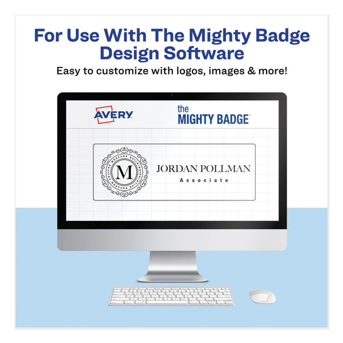 The Mighty Badge Name Badge Inserts, 1 x 3, Clear, Inkjet, 20/Sheet, 5 Sheets/Pack