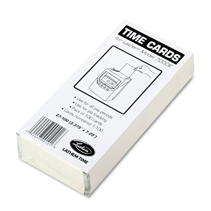 Time Card for Lathem Model 7000E, Numbered 1-100, Two-Sided, 100/Pack