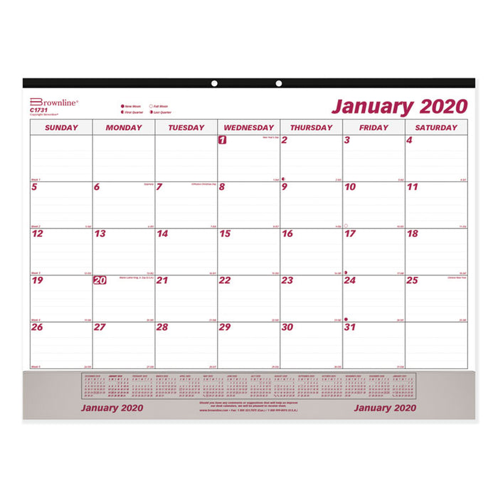 Monthly Desk Pad Calendar, 22 x 17, White/Burgundy Sheets, Black Binding, Clear Corners, 12-Month (Jan to Dec): 2023