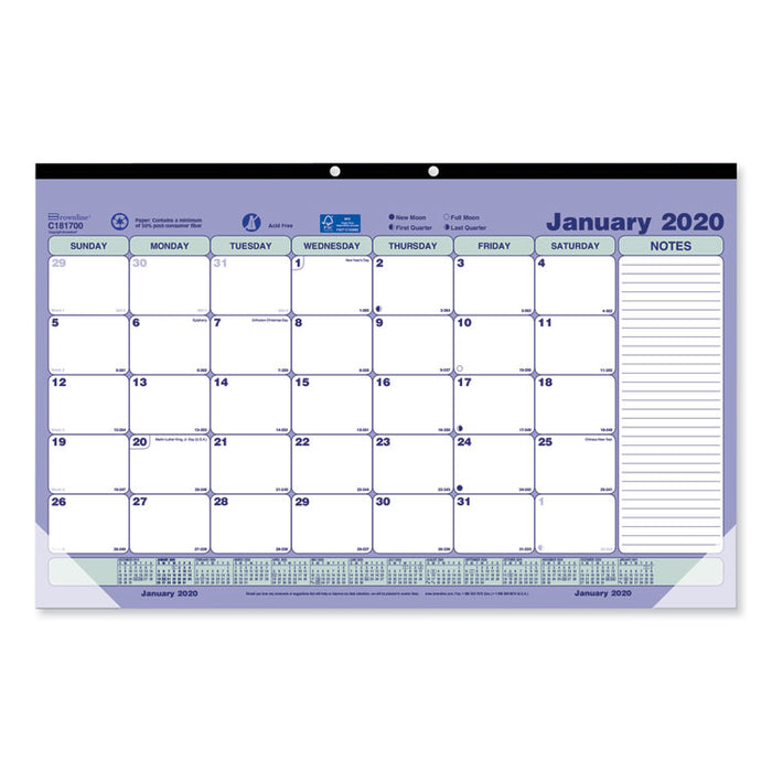 Monthly Desk Pad Calendar, 17.75 x 10.88, White/Blue/Green Sheets, Black Binding, Clear Corners, 12-Month (Jan to Dec): 2023