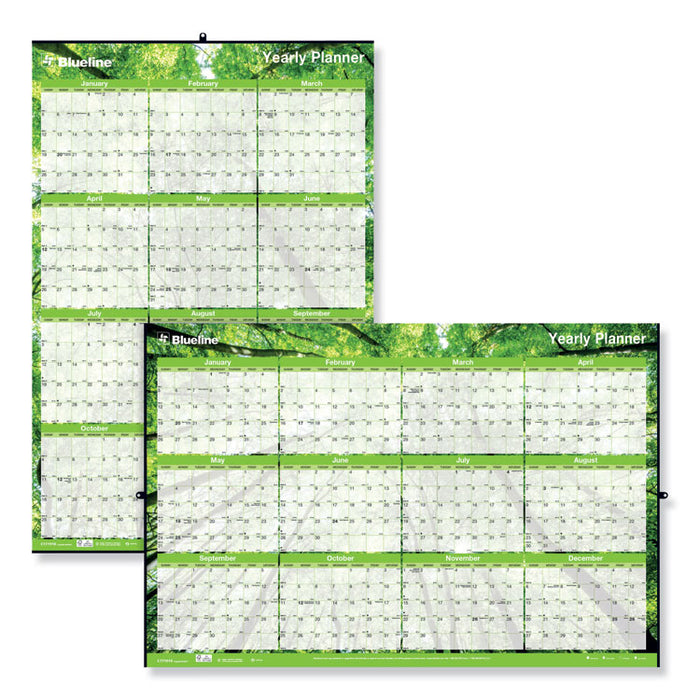 Yearly Laminated Wall Calendar, 36 x 24, Green, 2020