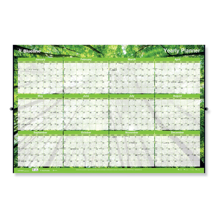 Yearly Laminated Wall Calendar, 36 x 24, Green, 2020